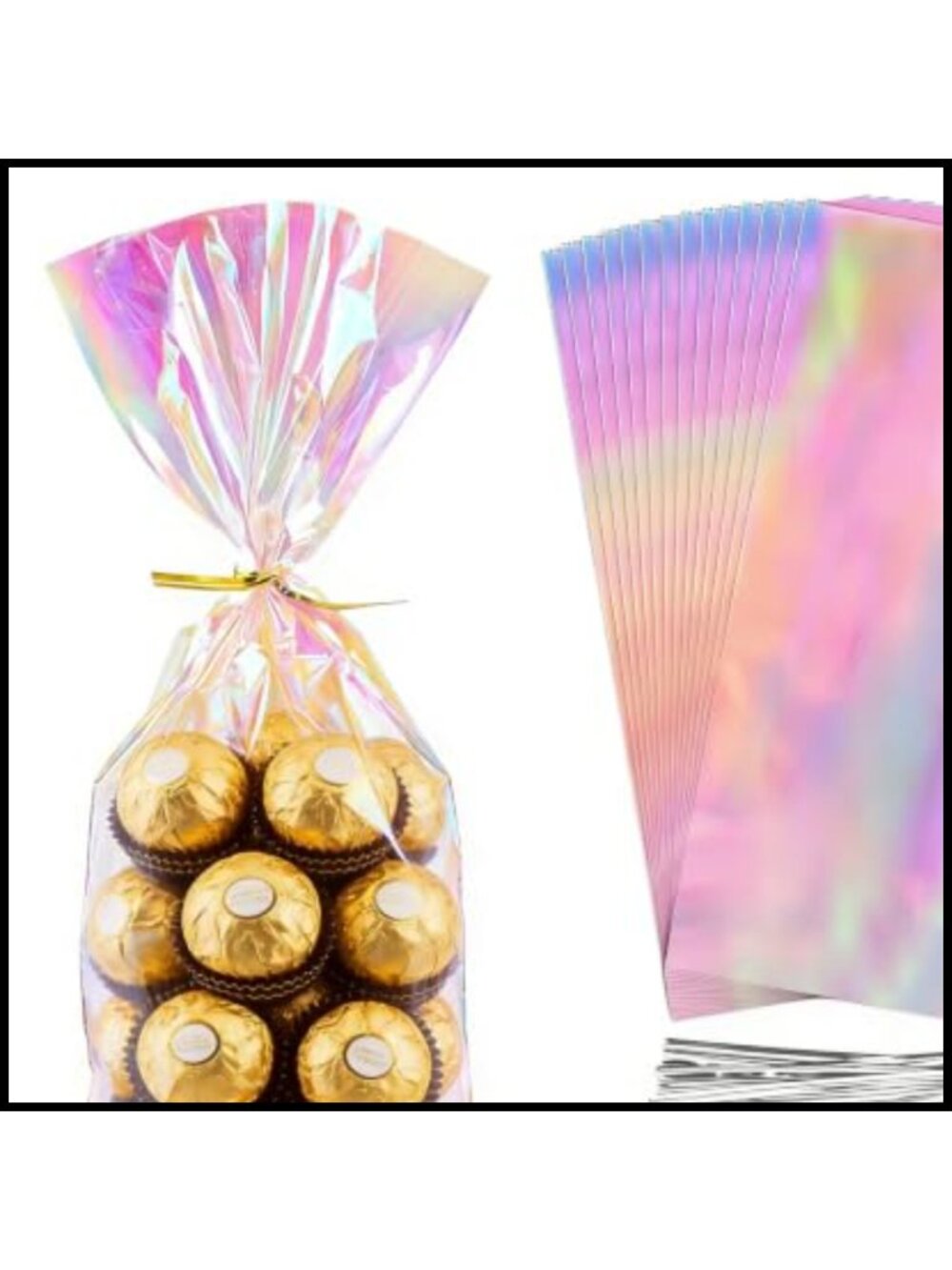 100 PCS Transparent Cellophane Gift Bags 4x9 Iridescent Holographic Party Favor